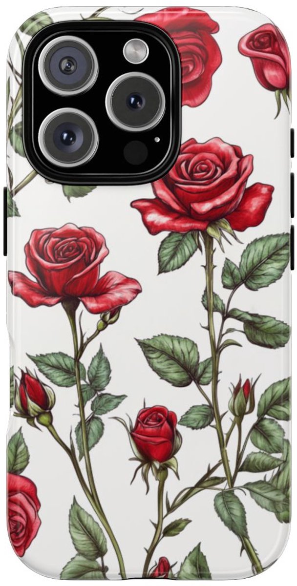 Rode Rozen Botanisch Patroon – Telefoonhoesje Geschikt voor iPhone 16 Pro