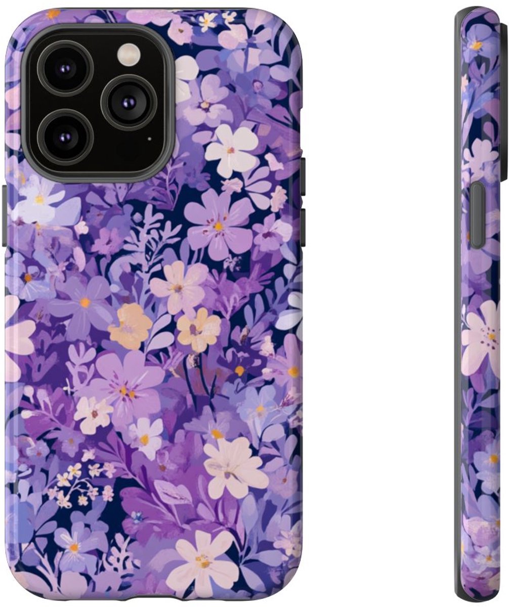 Paars Bloemenpatroon – Telefoonhoesje Geschikt voor iPhone 14 Pro Max
