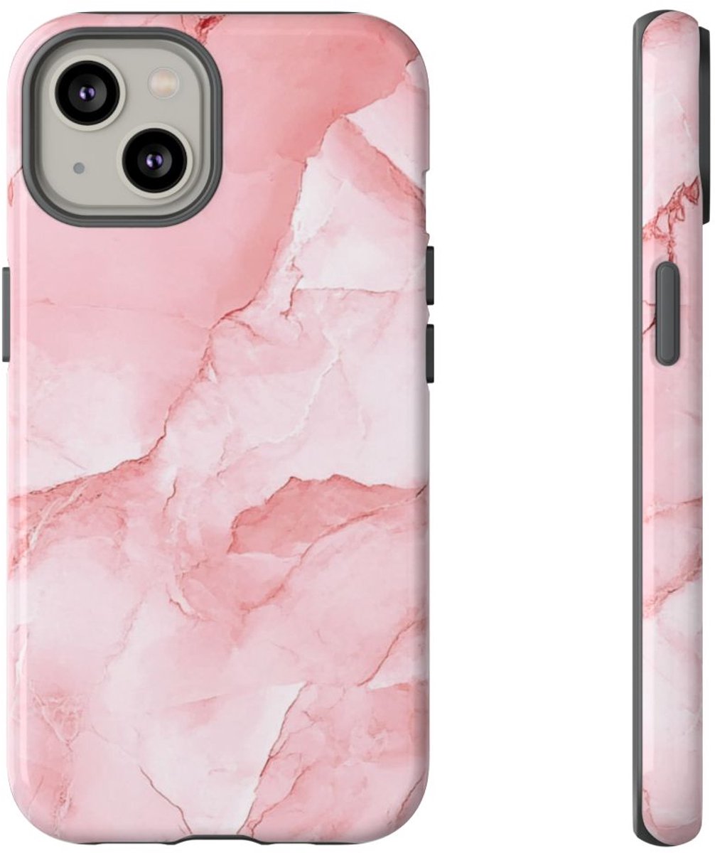 Roze Marmerstructuur met Glanzende Afwerking – Telefoonhoesje Geschikt voor iPhone 14