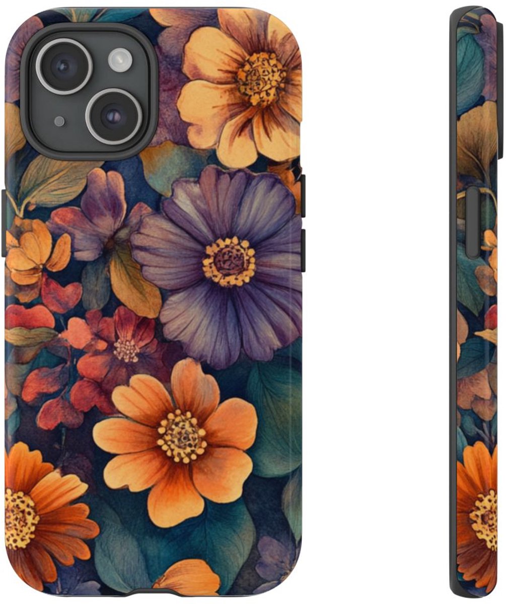 Levendig Aquarel Bloemenpatroon – Telefoonhoesje Geschikt voor iPhone 15