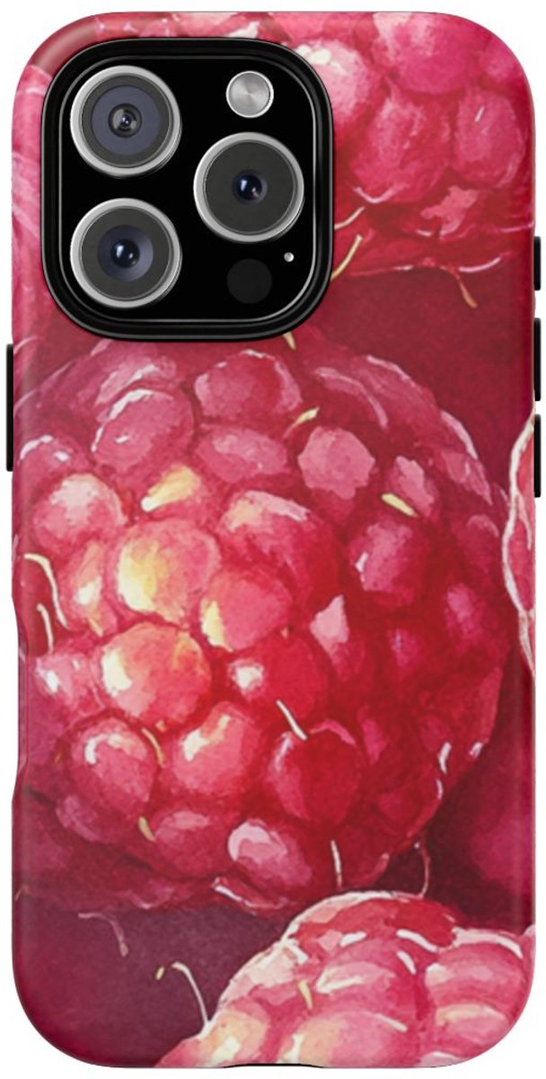 Aquarel Frambozen van Dichtbij – Telefoonhoesje Geschikt voor iPhone 16 Pro