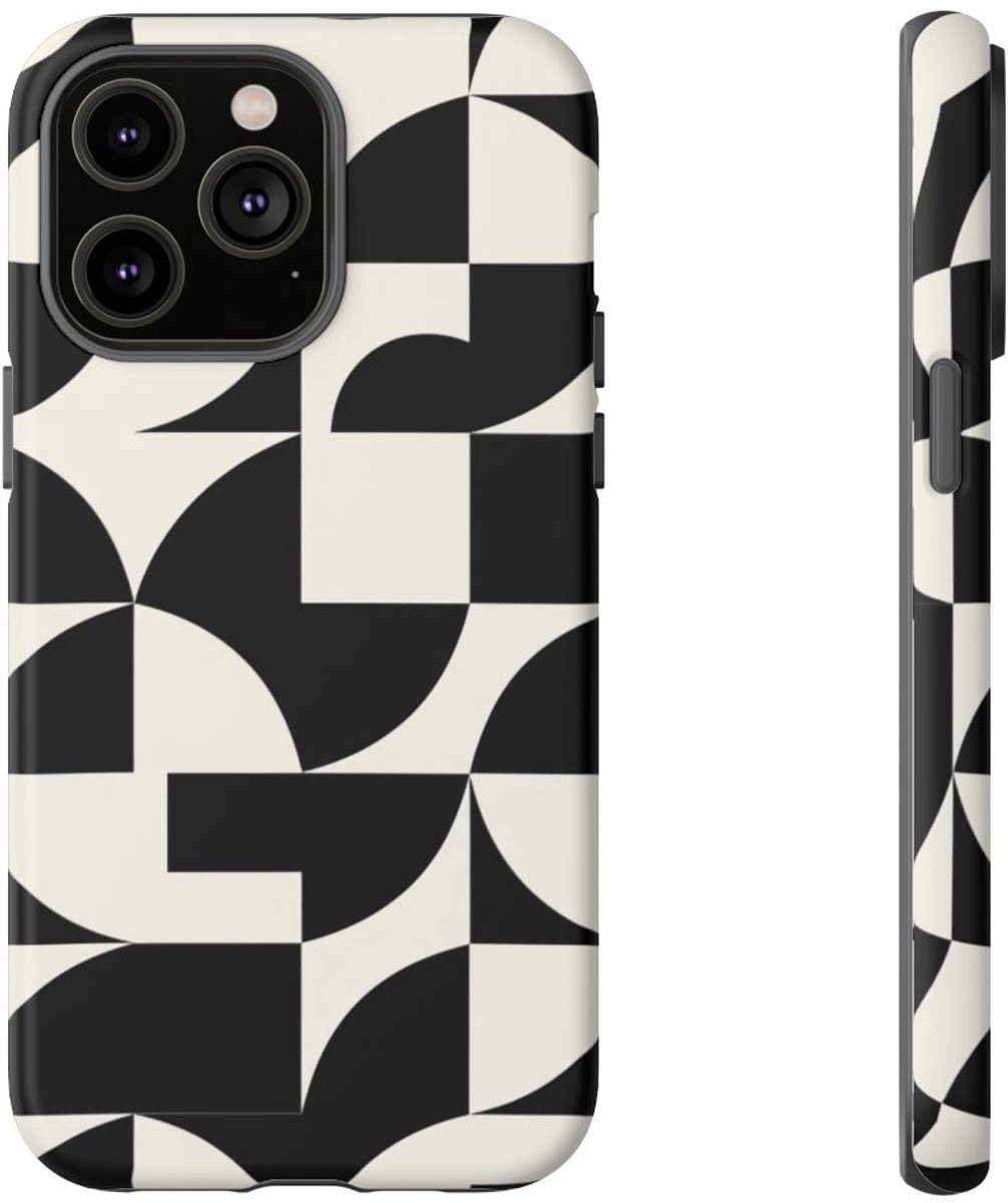 Zwart-Wit Geometrisch Abstract Patroon – Telefoonhoesje Geschikt voor iPhone 14 Pro Max