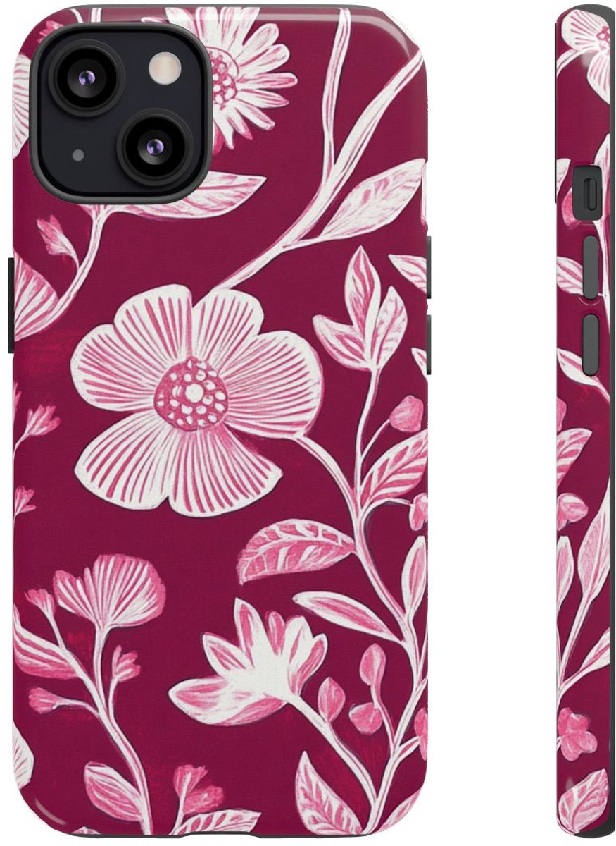 Roze en Witte Bloemenprint – Telefoonhoesje Geschikt voor iPhone 13