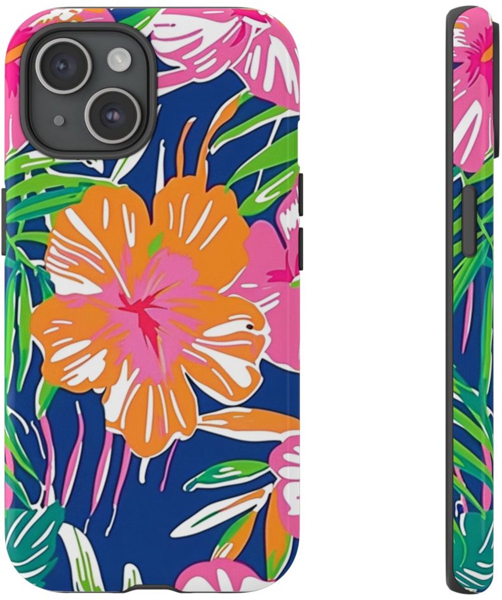 Vrolijk Tropisch Bloemenpatroon – Telefoonhoesje Geschikt voor iPhone 15