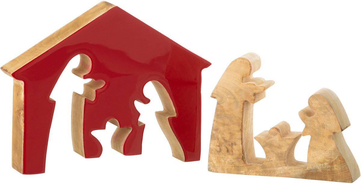 decoratie Kerststal in Huis - hout - rood/naturel - large