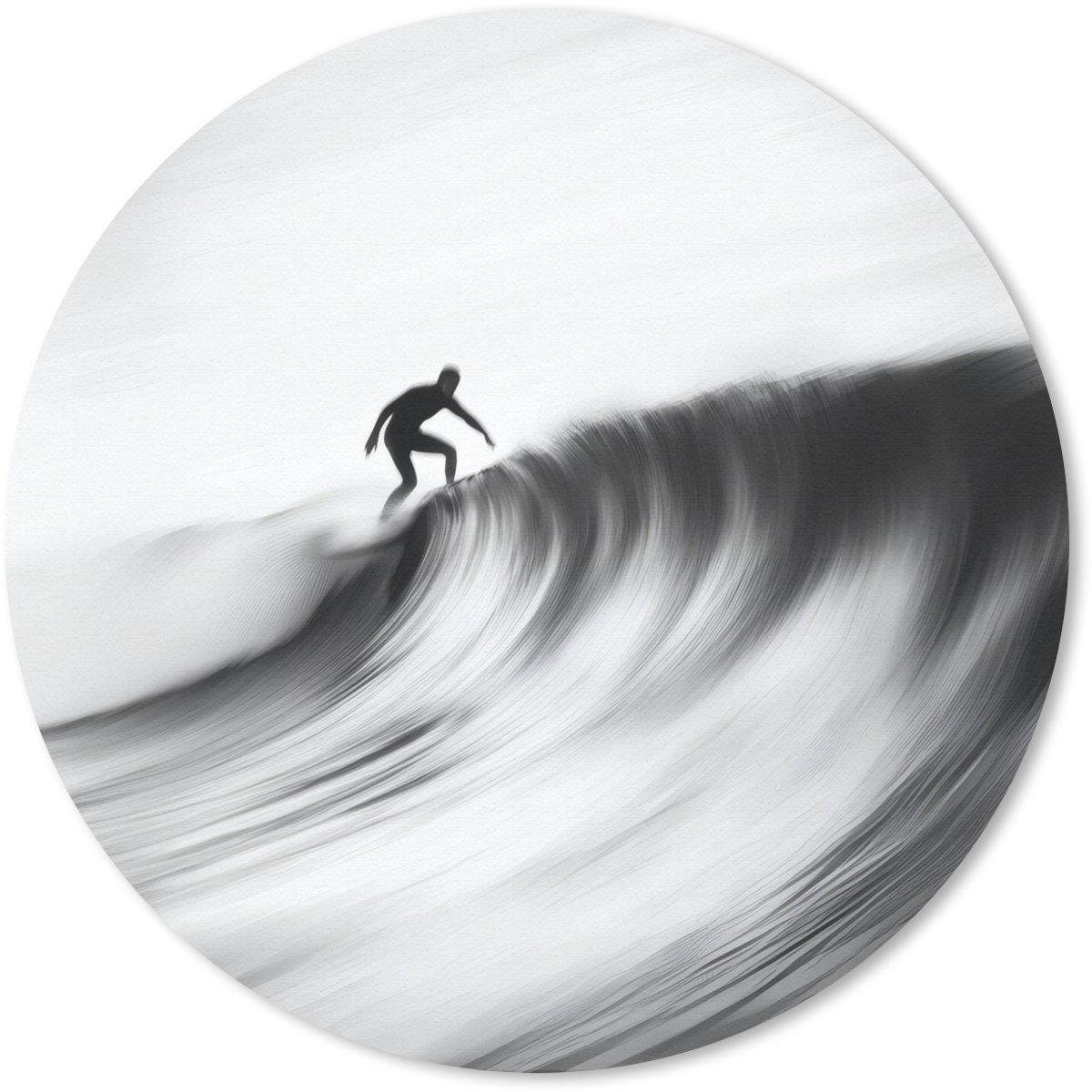 Muismat rond 50x50 cm - Mousepad Surfer - Golf - Vervaagd - Zwart - Ronde muismatten