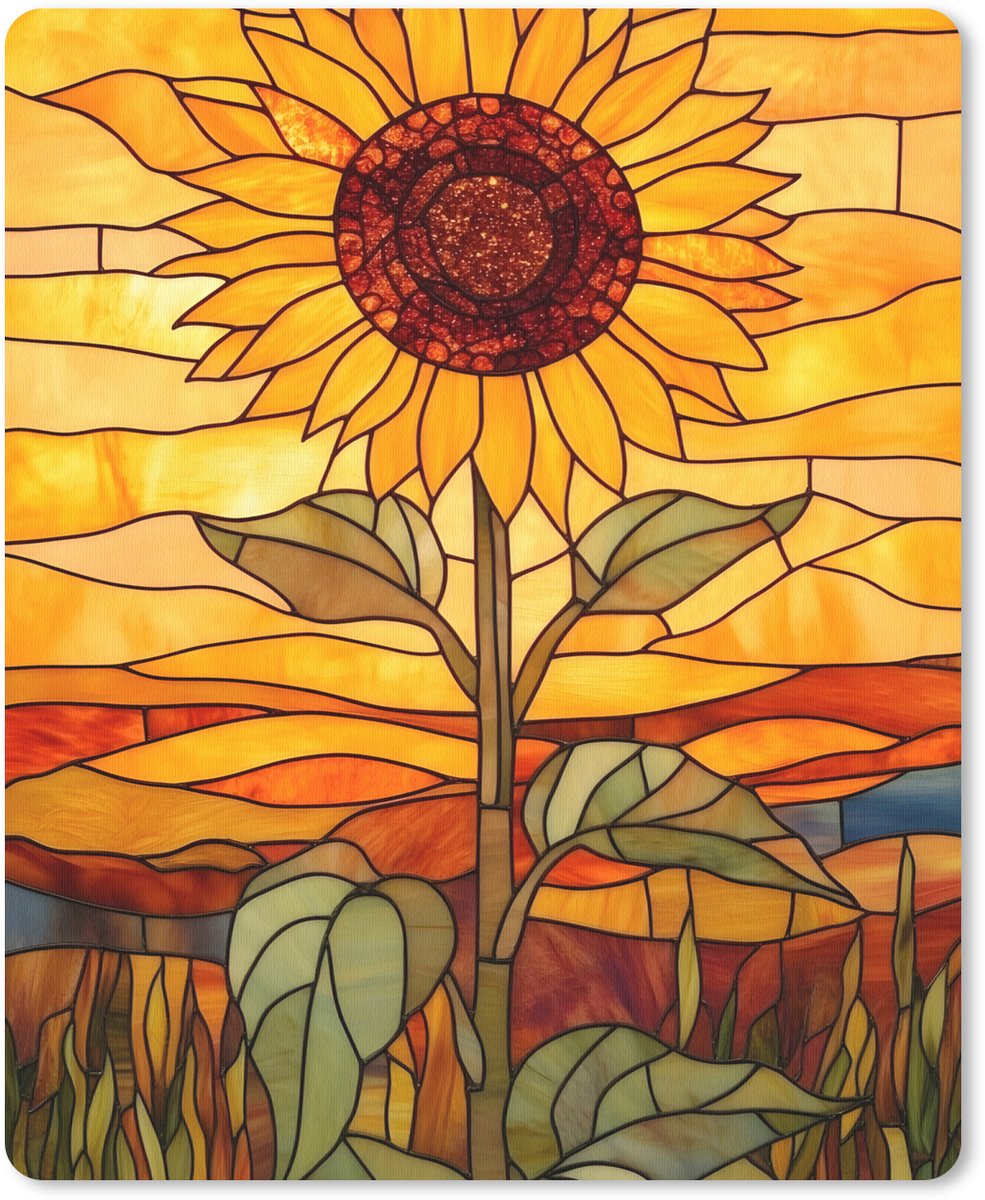 Muismat 19x23 cm - Mousepad Zonnebloem - Mozaïek - Zonsondergang - Geel - Muismatten