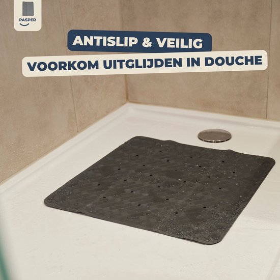 Antislip douchemat in de douche met waterdruppels.