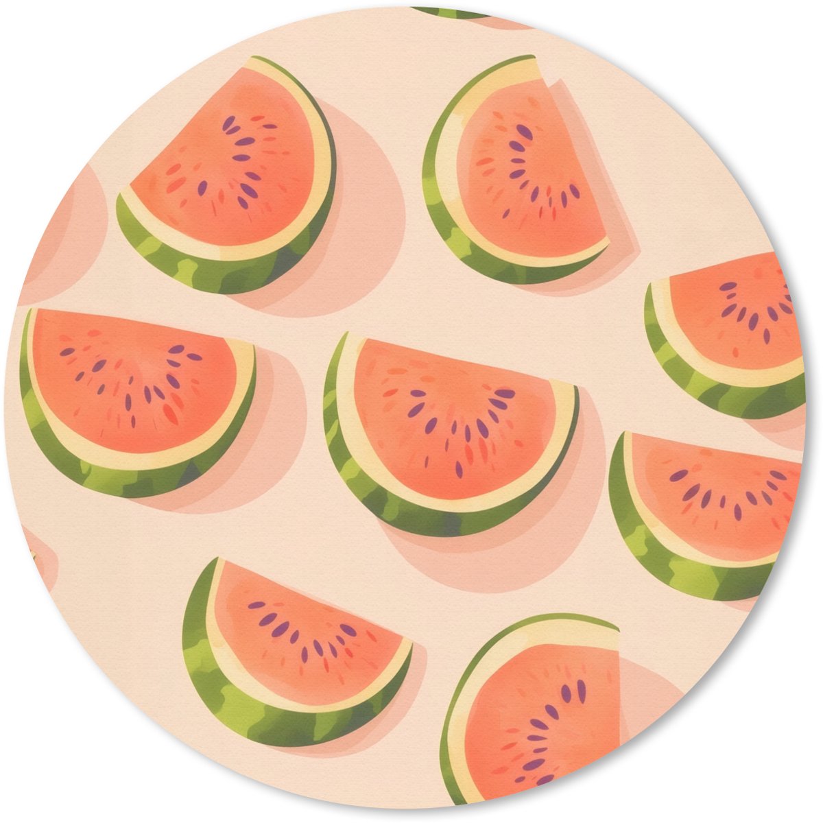 Muismat rond 40x40 cm - Mousepad Watermeloen - Schijfjes - Pitten - Rood - Ronde muismatten