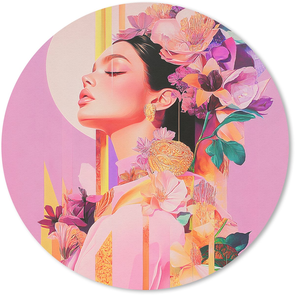 Muismat rond 30x30 cm - Mousepad Vrouw - Bloemen - Paars - Abstract - Ronde muismatten