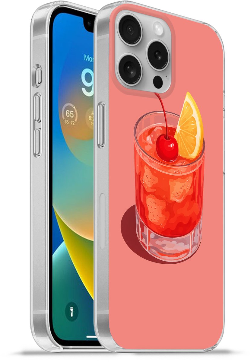 Telefoonhoesje Geschikt voor Apple Iphone 16 Pro Max hoesje - Glas - Ijsblokjes - Citroen - Kers - Siliconen Telefoonhoesje Telefoonhoesje