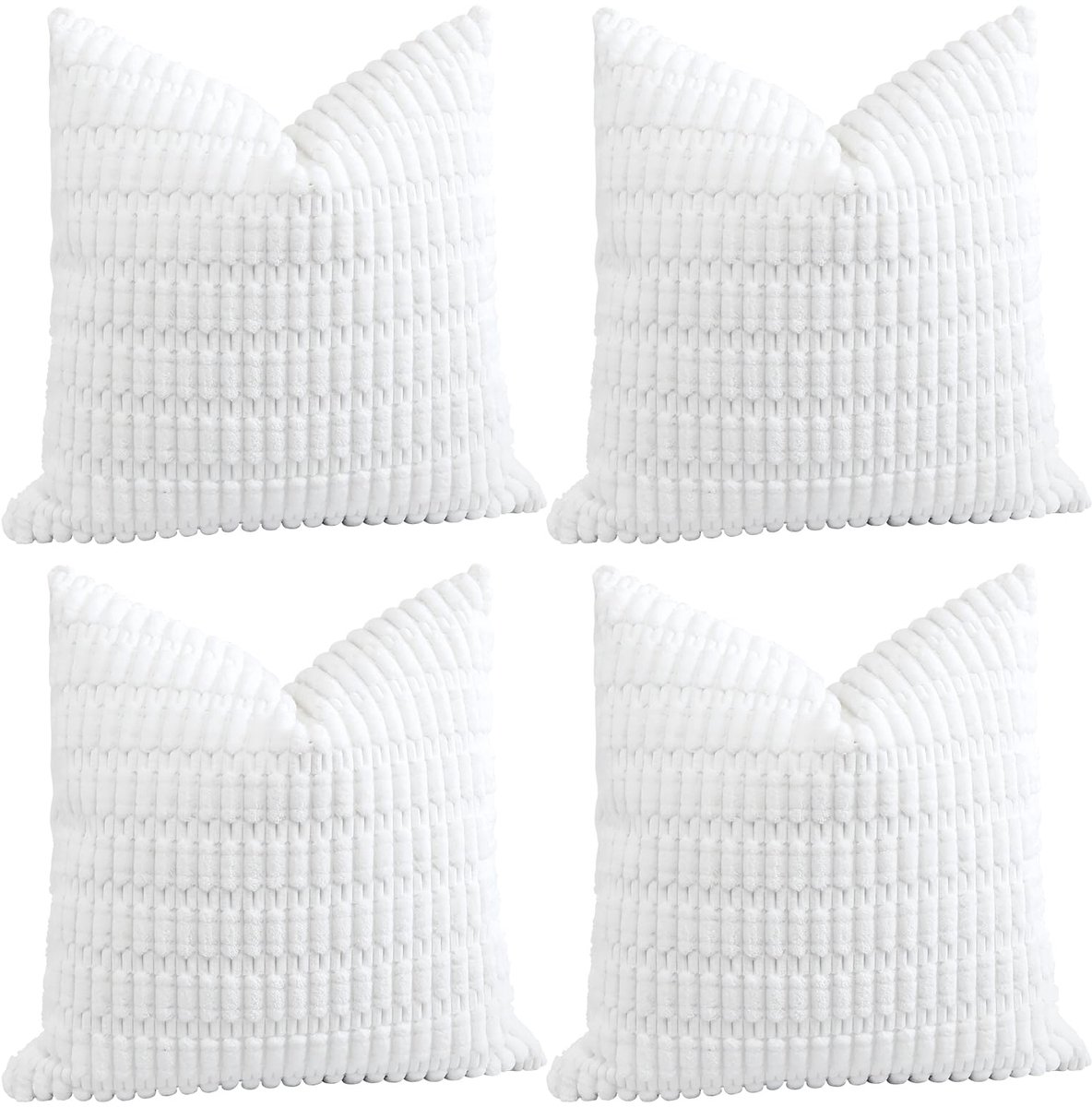 Ibenzoa Sfeervolle Set van 4 Witte Corduroy Kussenslopen voor Diverse Interieurs
