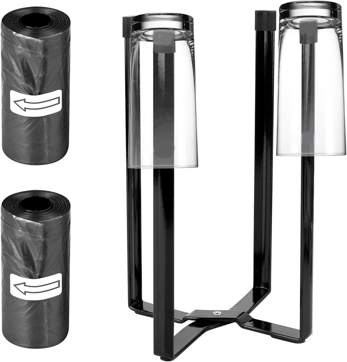Keukenstandaard voor multifunctioneel werkblad - inklapbare metalen houder voor afvalzakken, kopjes en flessen - vuilniszakkenrek met capaciteit voor bekers - handig droogrek voor plastic zakken.