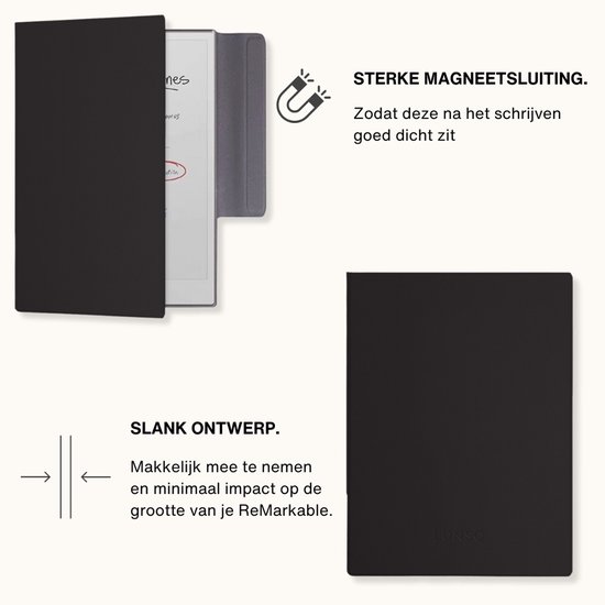 Lunso ReMarkable 2 Slim magnetisch cover PU leer hoes - Zwart van Lunso — afbeelding 4
