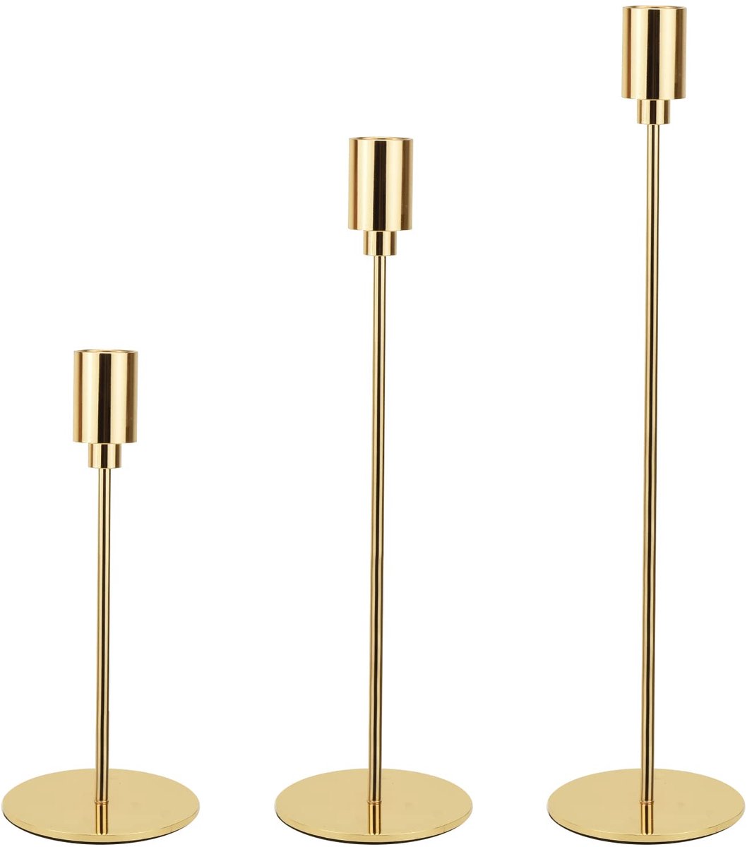 Ibenzoa® Elegante Gouden Kandelaars Set van 3 voor Decoratieve Kaarsen 20-22mm