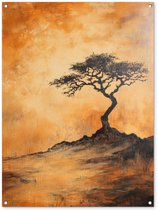 Tuinposter 90x120 cm - Tuindecoratie Boom - Landschap - Oranje - Poster voor in de tuin - Buiten decoratie - Schutting tuinschilderij - Tuindoek muurdecoratie - Wanddecoratie balkondoek