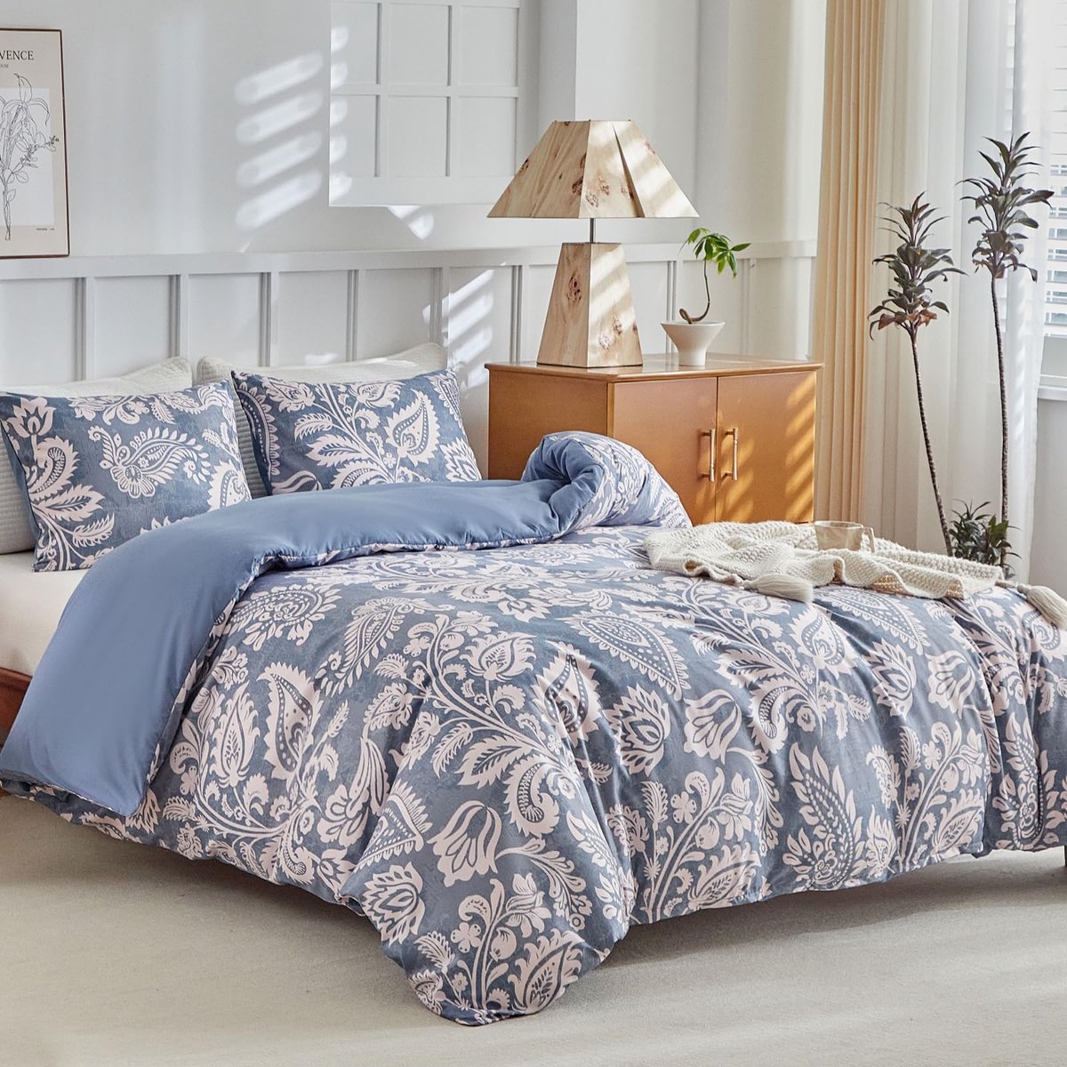 Ibenzoa Dekbedovertrek 200x200 cm Paisley Blauw 3-delig Microvezel