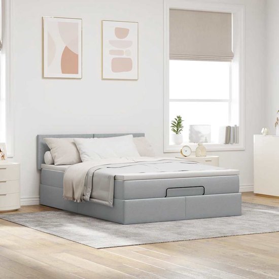 vidaXL Lit ottoman avec matelas, 140 x 200 cm, tissu, gris clair
