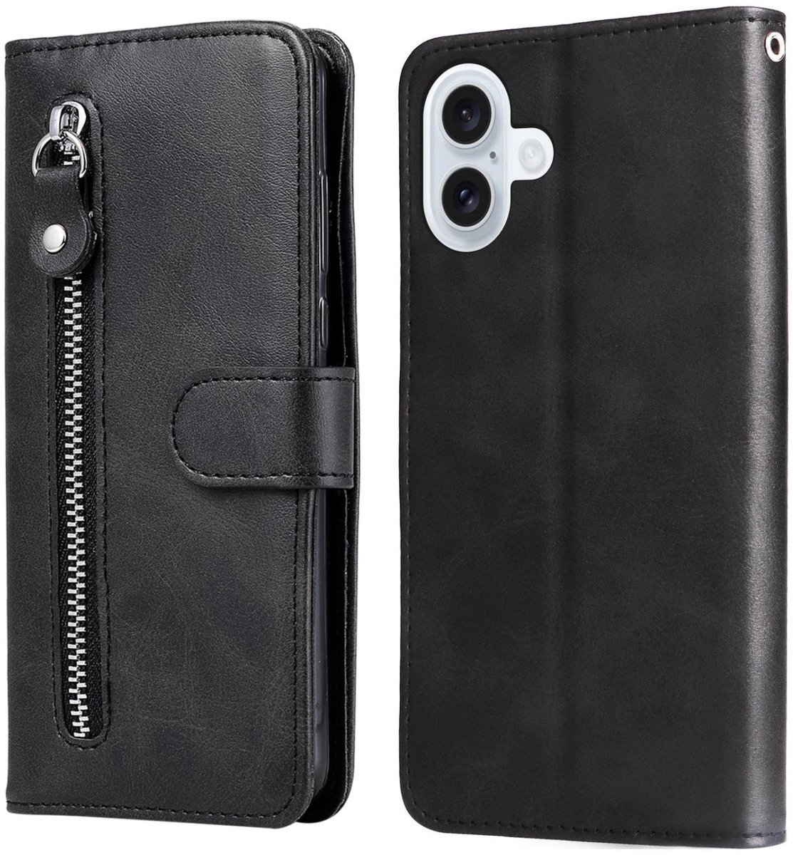 Mobigear Telefoonhoesje geschikt voor Apple iPhone 17 Hoesje | Mobigear Zipper Bookcase Portemonnee | Pasjeshouder voor 3 Pasjes | Telefoonhoesje voor Pinpas / OV Kaart / Rijbewijs - Zwart