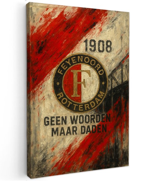 Canvas schilderij - Feyenoord 1908 - 60x40 cm - Abstracte kunst - Huis decoratie woonkamer - Keuken muur schilderijen - Wanddecoratie accessoires - Kamer interieur - voetbal