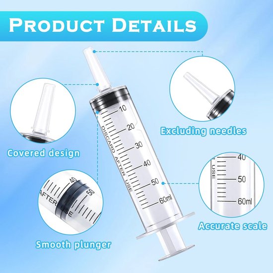 8 stuks 60 ml doseerspuiten - herbruikbare kunststof spuiten voor laboratoria — afbeelding 4