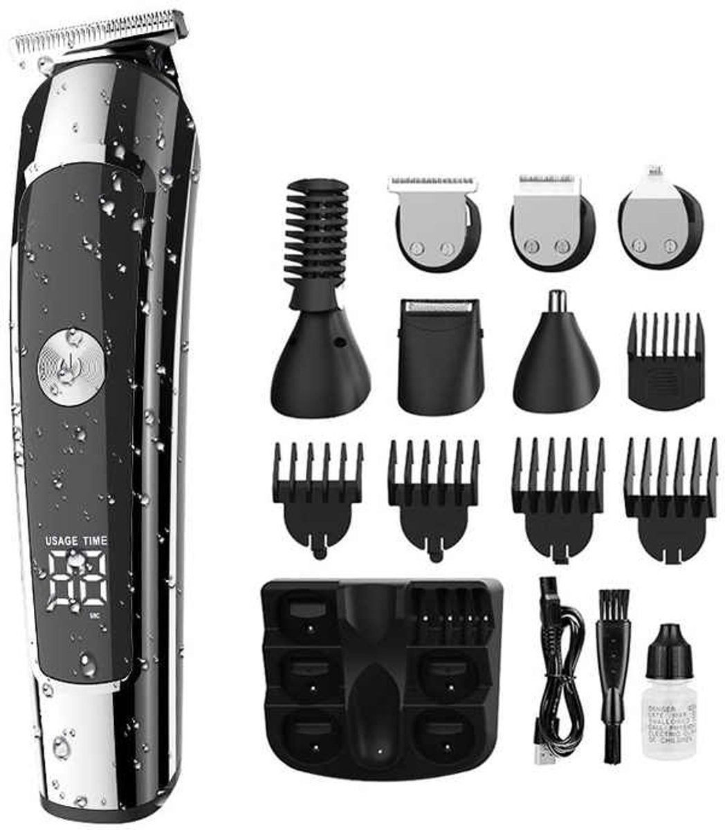 Haartrimmer, haartrimmer voor mannen met digitaal display, snoerloos/met snoer, 16-in-1 verzorgingsset voor baard, neus en oor, lichaam, manscaping, oplaadbare alles-in-één stylingset