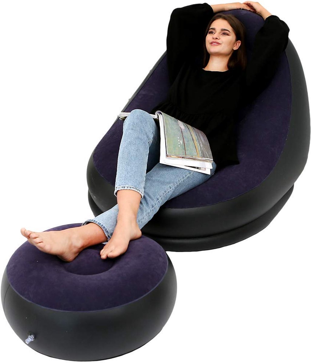 Ibenzoa® Opblaasbare Vrijetijdsstoel met Flock – Blauw (Opvouwbaar)