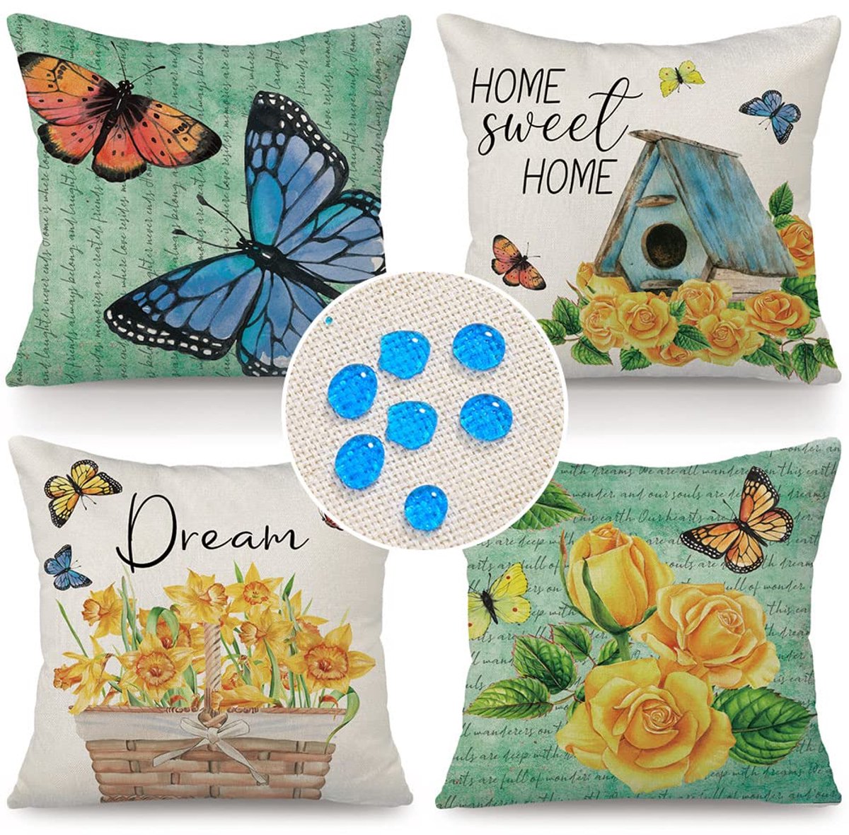 Ibenzoa Waterdichte Kussenslopen Set - 4 Stuks, 45x45cm, Bloem & Vlinder Design kleurrijk