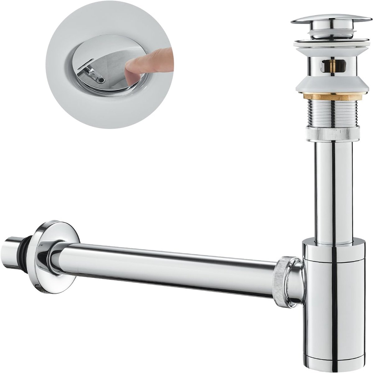 Ibenzoa® Universele P-Trap Sifon Set, Wastafel met Overloop, Chroom - 1 1/4 Inch