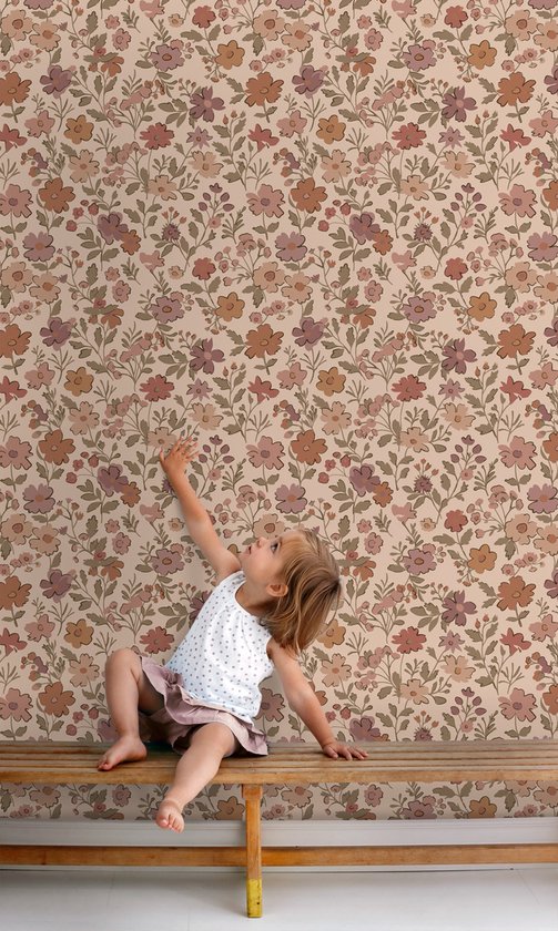 Papier peint ESTAhome fleurs rose terracotta - 53 cm x 10,05 m - 131321