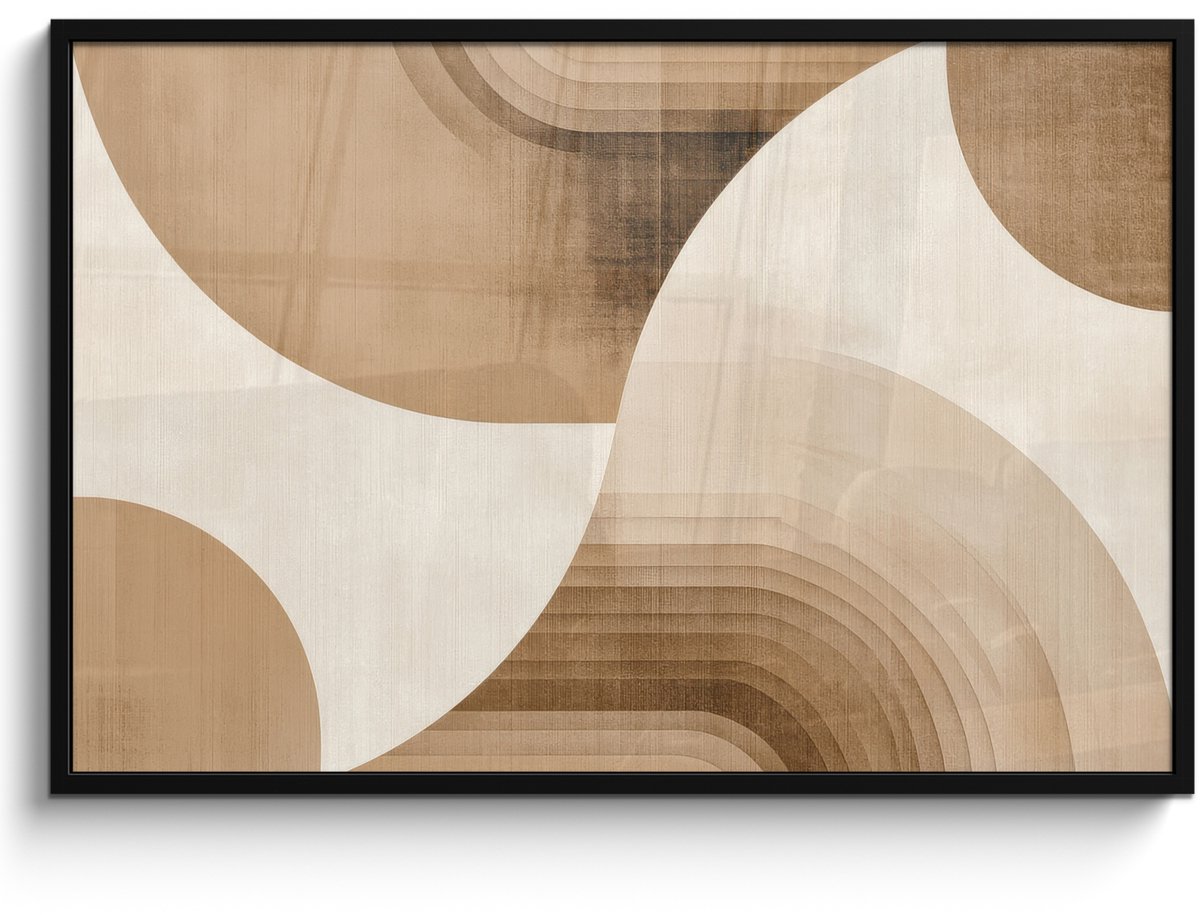 FrameYourWall Poster in lijst - Fotolijst 120x80 cm - Posters - Retro - Geometrische lagen - Aardetinten - Posterlijst zwart - Decoratie - Wanddecoratie woonkamer - Muurdecoratie slaapkamer