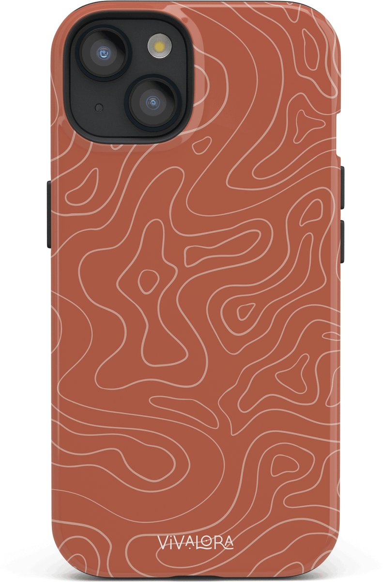 VivaLora Tough Telefoonhoesje iPhone 14 met MagSafe - Wavy Lines Print - 2-in-1 Phone Case - Hard Case & Siliconen Backcover - Extra Bescherming - Shockproof Cover - Rood/Ecru