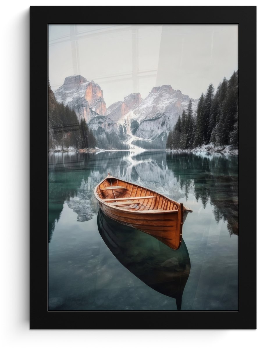 FrameYourWall Poster in lijst - Fotolijst 20x30 cm - Posters - Boot - Bergen - Natuur - Water - Posterlijst zwart - Decoratie - Wanddecoratie woonkamer - Muurdecoratie slaapkamer