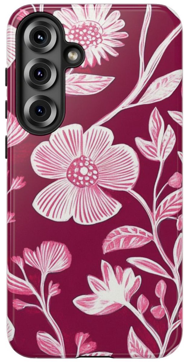 Roze en Witte Bloemenprint – Telefoonhoesje Geschikt voor Samsung Galaxy S25 Plus