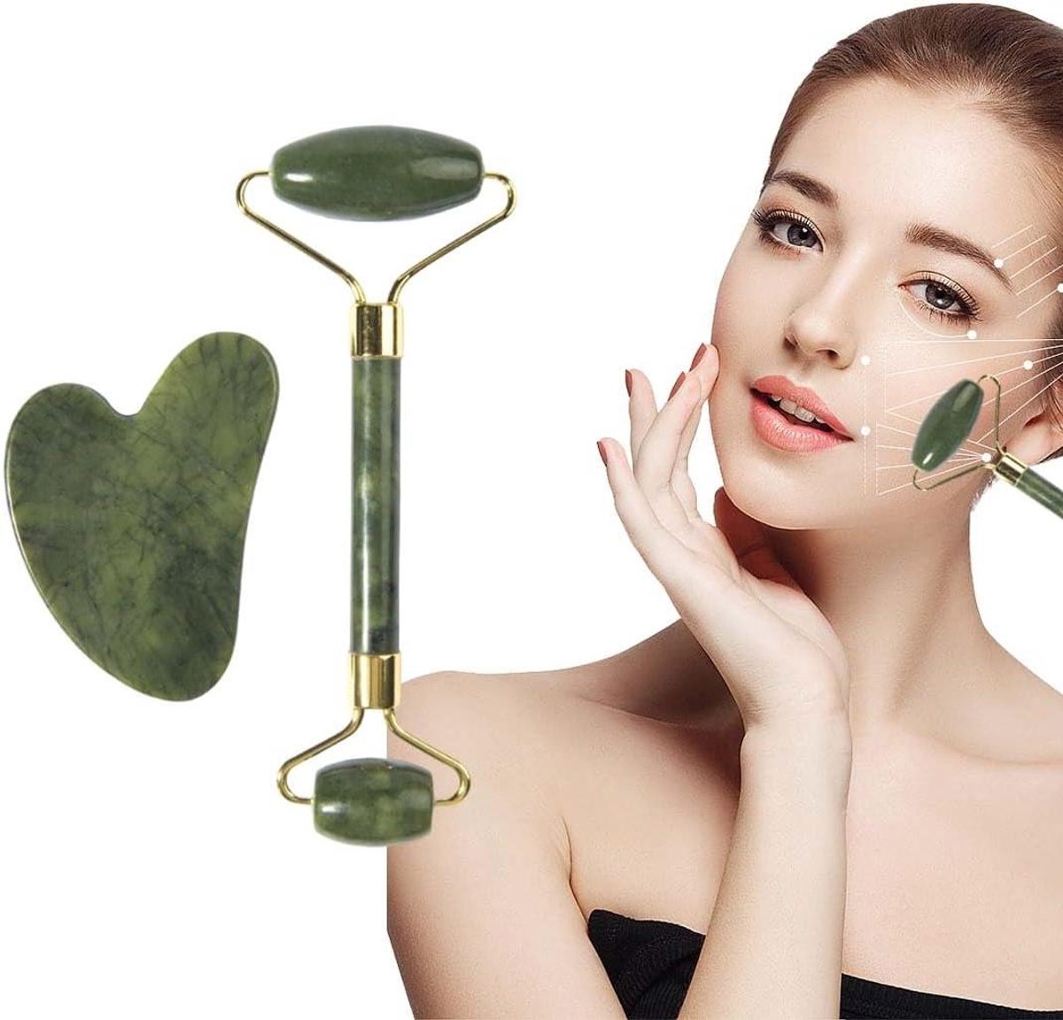 Provento - Gua Sha en Jade Roll Tool voor Gezichts- en Nekmassages | Kalmerend en Ontspannend | Geschenken voor Vrouwen | Natuurlijke Huidverzorging met Gua Sha