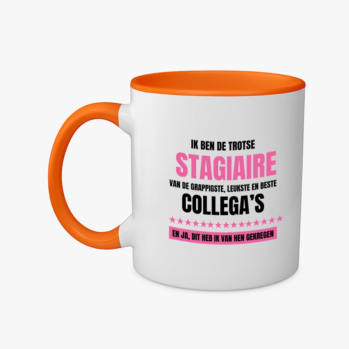 Hacebo® - De trotse stagiaire koffiebeker oranje - Stagiair - beste stagiaire - thee mok - koffie beker - werk - afscheidscadeau - verjaardagscadeau - kado - koffiemok - 350 ML inhoud