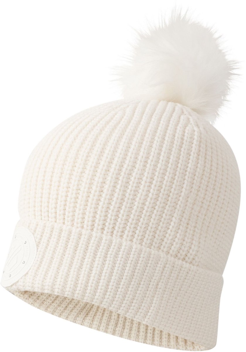 Gebreide muts met pompon voor dames Wit
