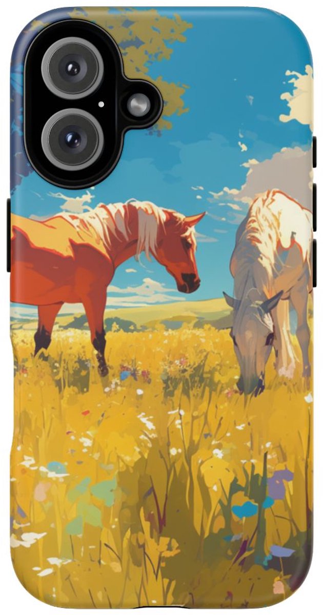 Paarden Grazend in Zonnig Veld – Telefoonhoesje Geschikt voor iPhone 16