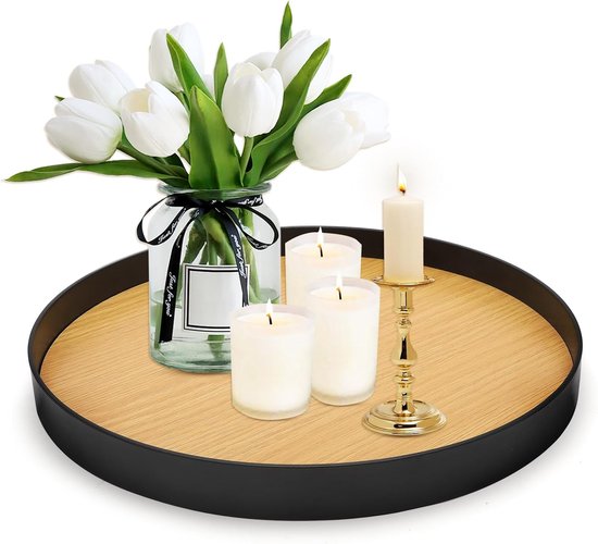 Plateau décoratif rond - Plateau en bois - Bol décoratif - Plateau à Bougies - Décoration de table - Couronne de l'Avent - Diamètre 26 cm