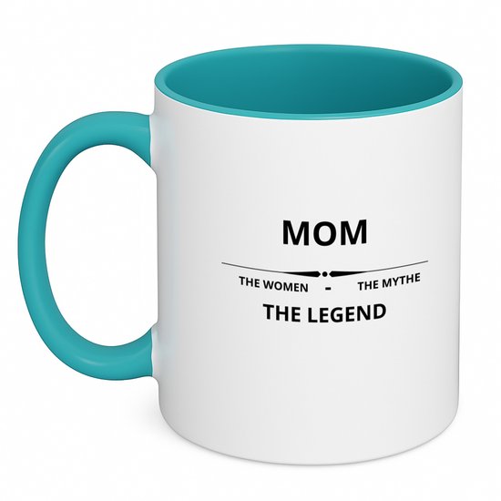 Hacebo® - mom the woman the mythe the legend koffiebeker turquoise - Mama - de legendarische moeder - thee mok - koffie beker - Moeder cadeautjes - moederdag - verjaardag - geschenk - kado - moeder artikelen - koffiemok - 350 ML inhoud