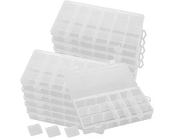 Allecto Plus - 10 stuks plastic opbergdozen met 18 roosters en verstelbare verdelers - Transparante stapelbare organizer voor oorbellen en sieradenzaden