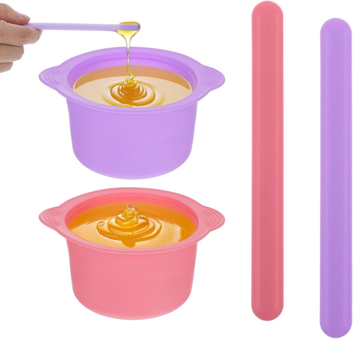 Allecto Plus - 2 stuks herbruikbare siliconen waxverwarmer liners met anti-aanbakwas - Inclusief 2 wasstaafjes - Vervangende wassmelt voor ontharing