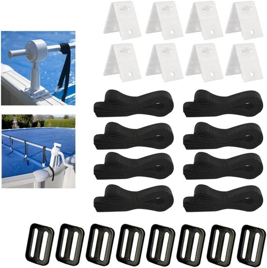 Foto: Allecto plus set van 8 universele bevestigingsbanden voor zwembadafdekking oprolsystemen zwembadfolie met klemmen zwembadzeilen accessoires