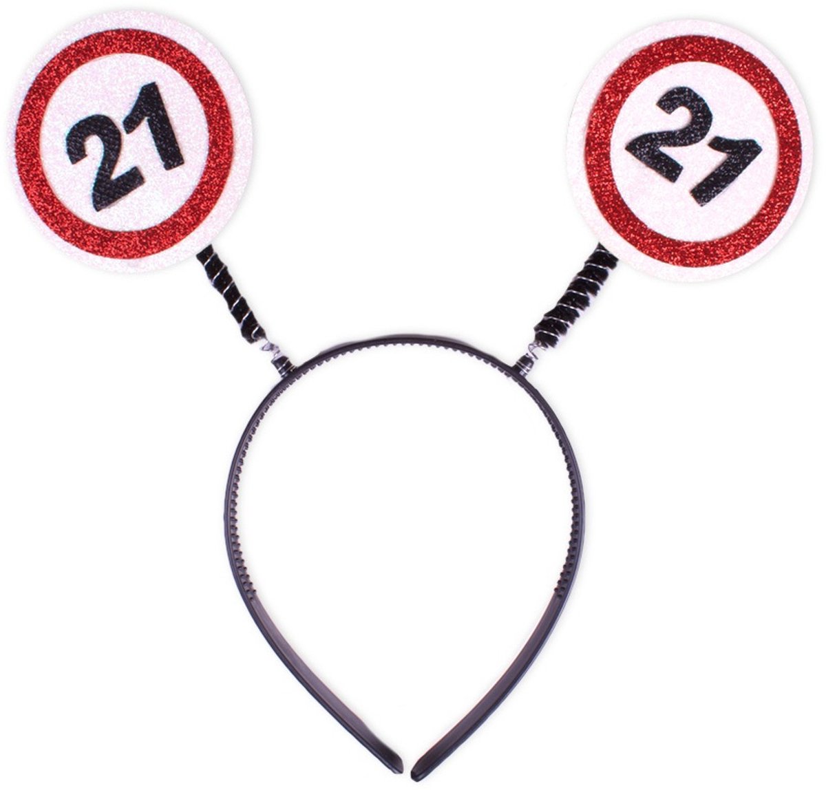 Verjaardag diadeem | zwart met 2 x rood witte verkeersborden | leeftijd 21 jaar