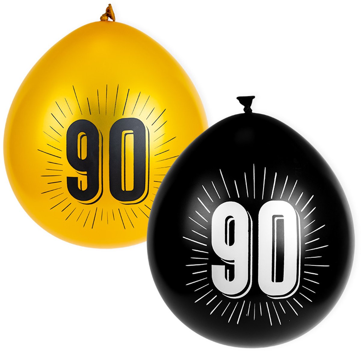 Ballonnen met getal | 90 jaar | 8 stuks | Zwart en Goud
