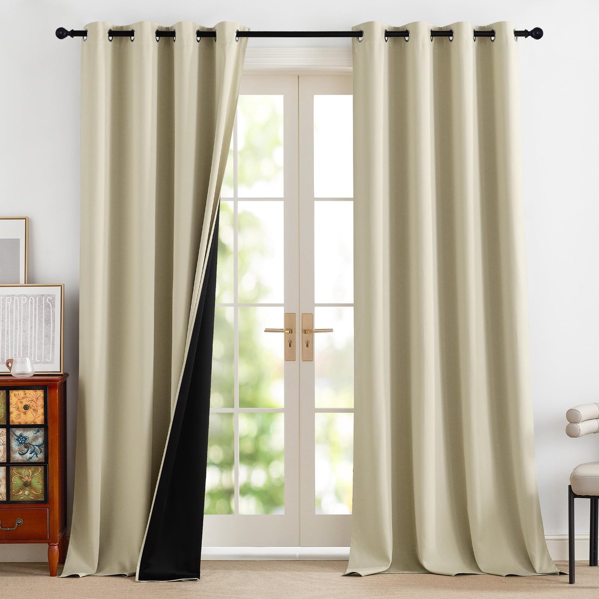 Unyqoos Verduisterende Woonkamergordijnen met Inslagringen voor Optimale Hittebescherming en Privacy - Set van 2, 245 x 140 cm lichtbeige