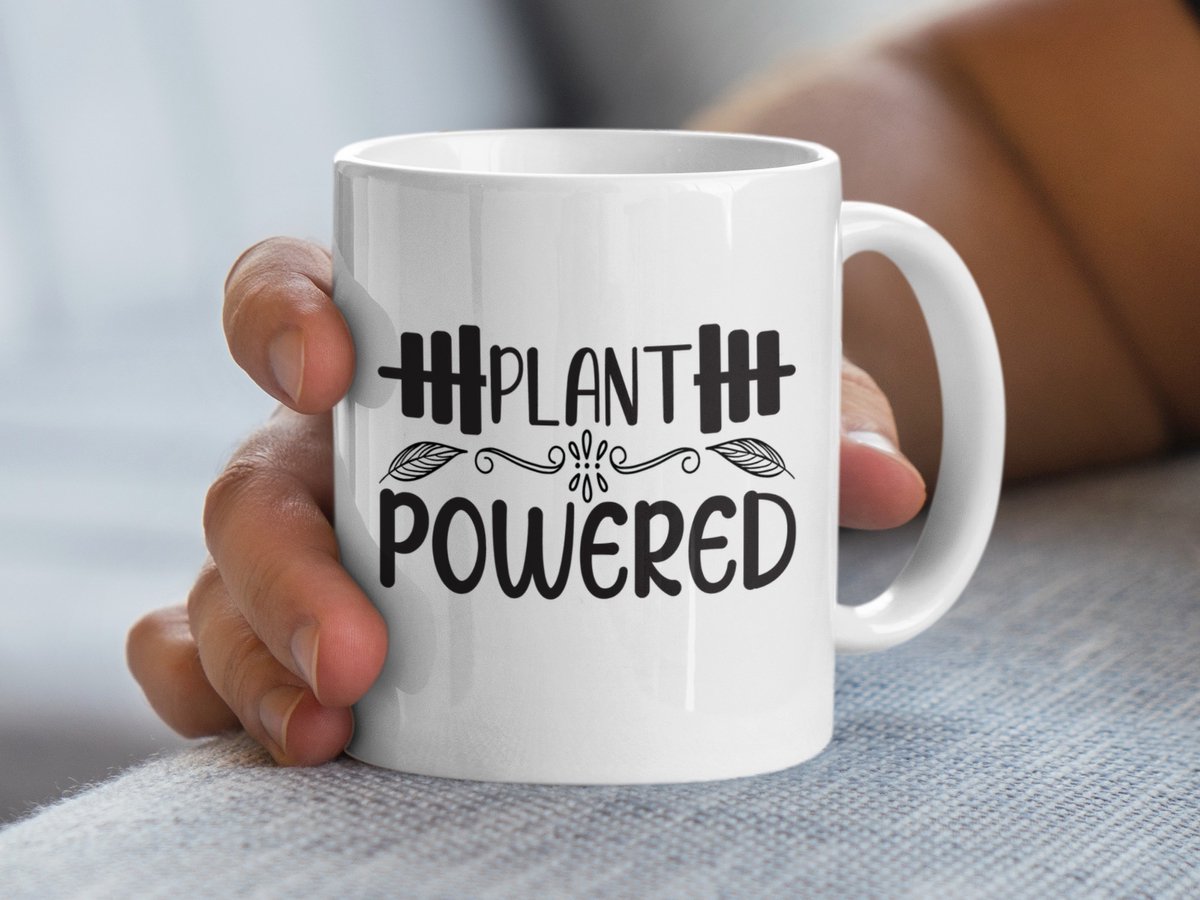 Plant Powered Mug, Vegan Fitness Gift, Gym Motivatie Koffiebeker, Plantaardige Kracht Mok