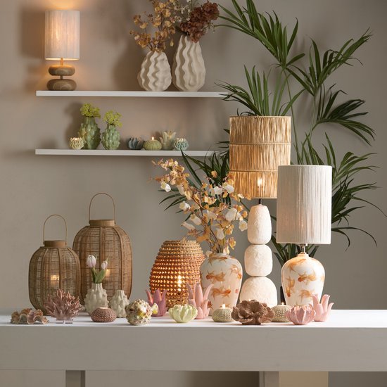 Light & Living Lampe de Table Marree - Papier Maché - 52cm - Crème - abat-jour excl.