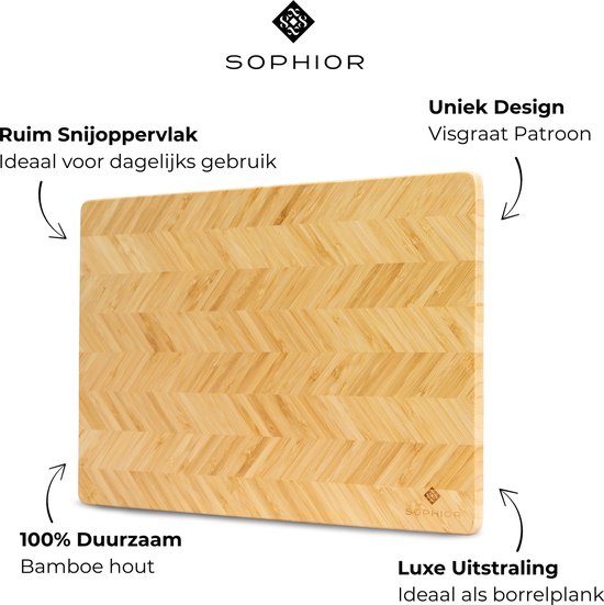 Planche à découper SOPHIOR en bois de Bamboe - Motif à chevrons - Planche à découper en bois pour la Cuisine - Bois de Bamboe 100 % durable certifié FSC - Accessoires BBQ - Planche à découper en bois - Planches à découper - 35 cm x 25 cm x 1,8 cm