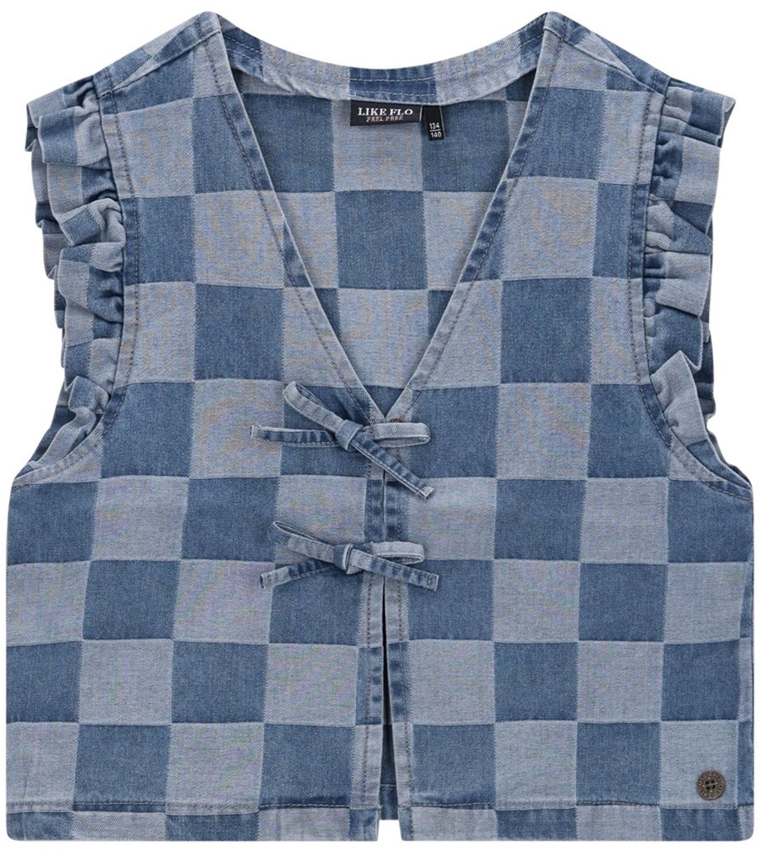 Like Flo winter gilet meisjes - blauw - Dia - nep strik sluiting